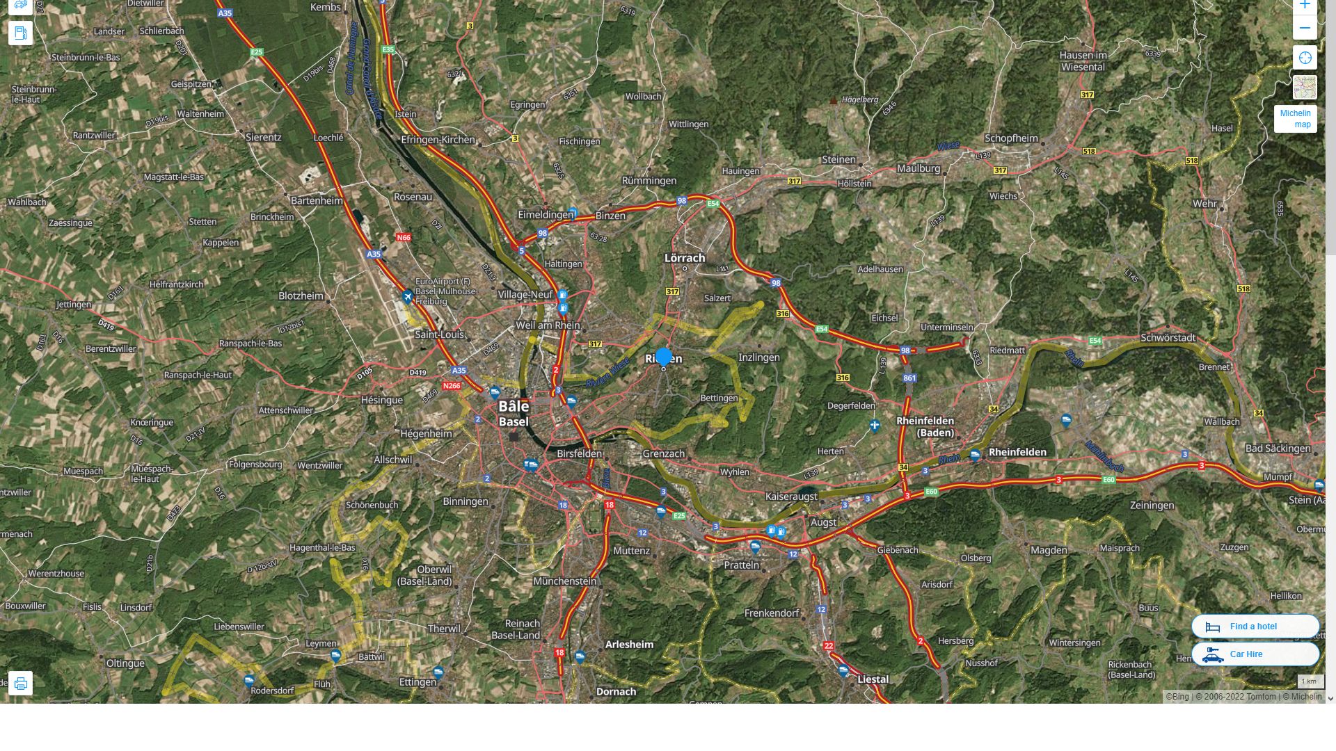 Riehen Highway and Road Map with Satellite View